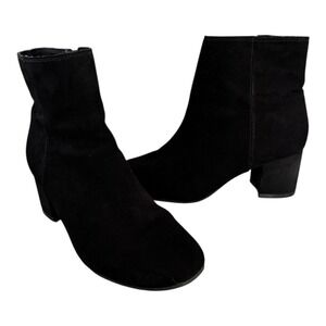 Time Tru Ankle Boots Womens 8M Black‎ Faux Suede Block Heel Zip Casual Booties